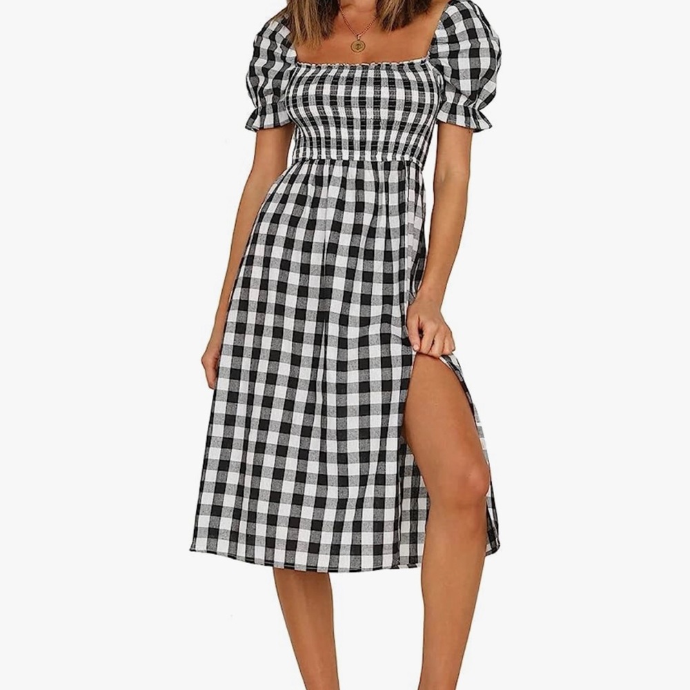 R. Vivimos Black and White Plaid Midi Dress